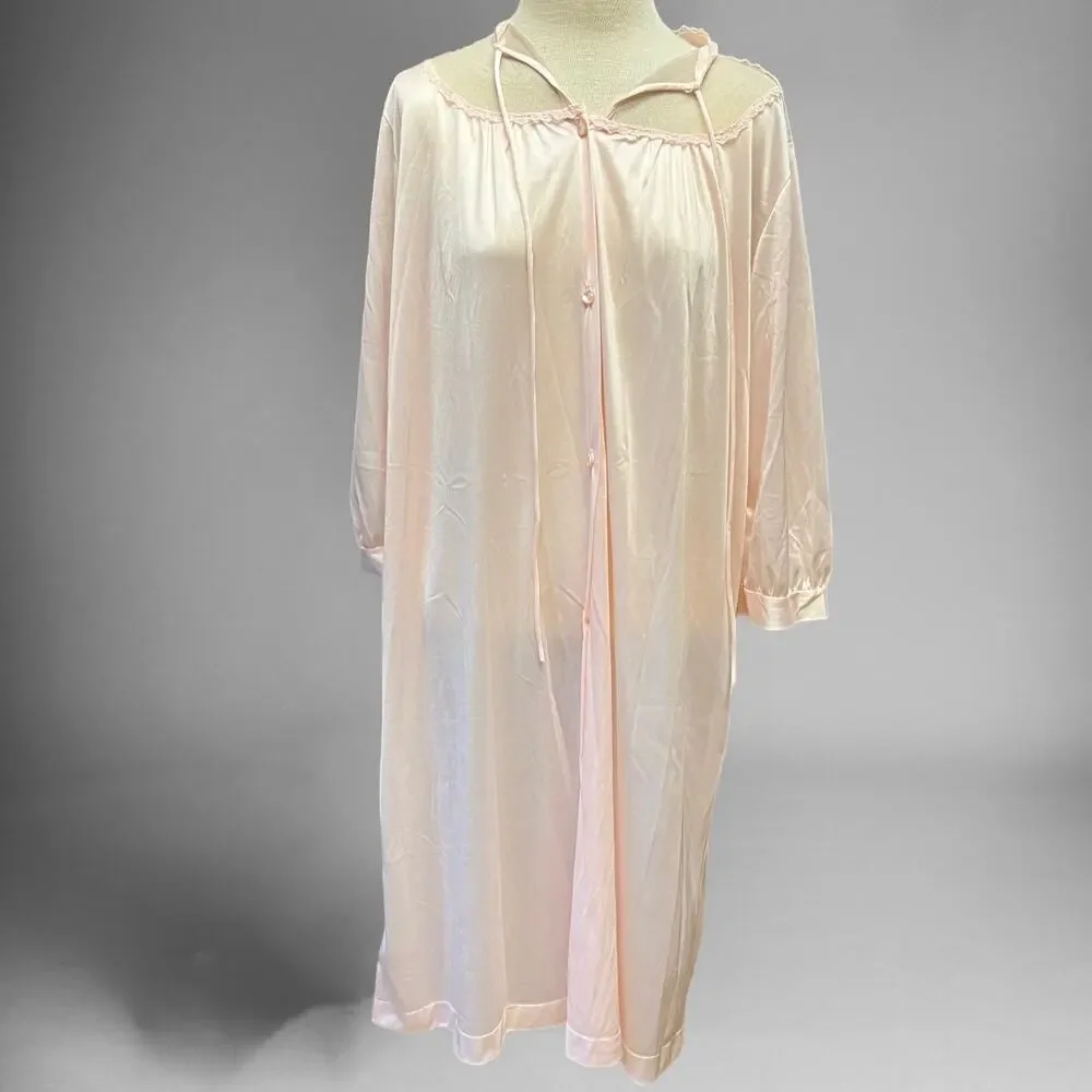 Silky Lace Rose Granny Button Down Sheer Nightgown